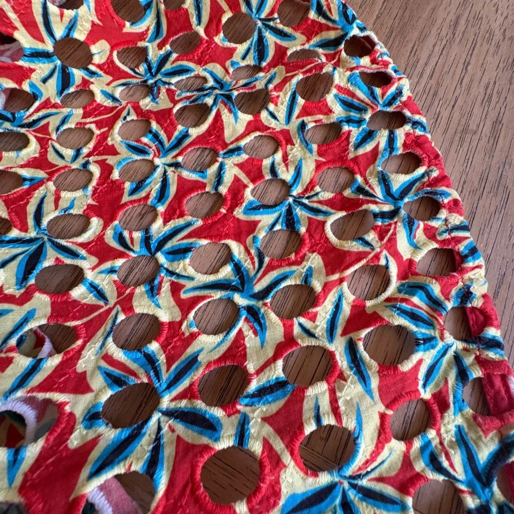 $268 NWOT Solid & Striped Red Kennedy Floral Smocked Eyelet Cotton Midi Dress S - Picture 7 of 11